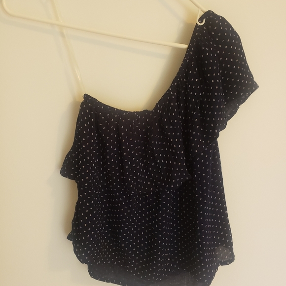 American Eagle Outfitters Tops - NWT American Eagle one shoulder ruffle Navy blue and white top.